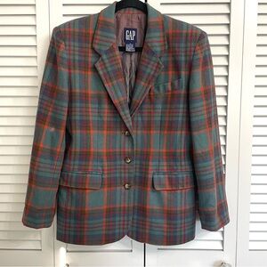 Vintage Gap Plaid Wool Blend Sport Jacket Blazer Blue Orange 3 Button Women’s M
